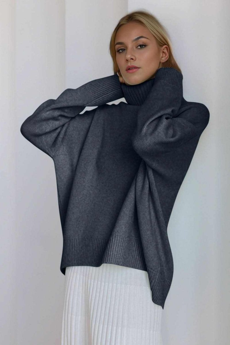 Basic Bae Turtleneck Dropped Shoulder Long Sleeve Sweater - Love Salve